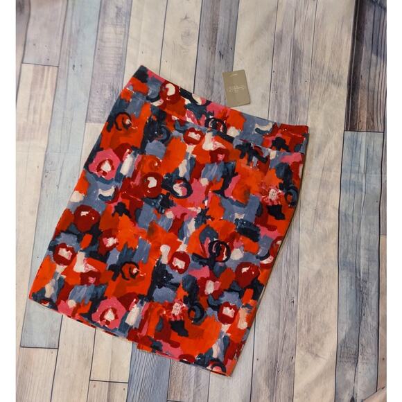 NWT Anthropologie Vanessa Virginia Corduroy Pencil Skirt Red Floral  Size 8 - Picture 5 of 5
